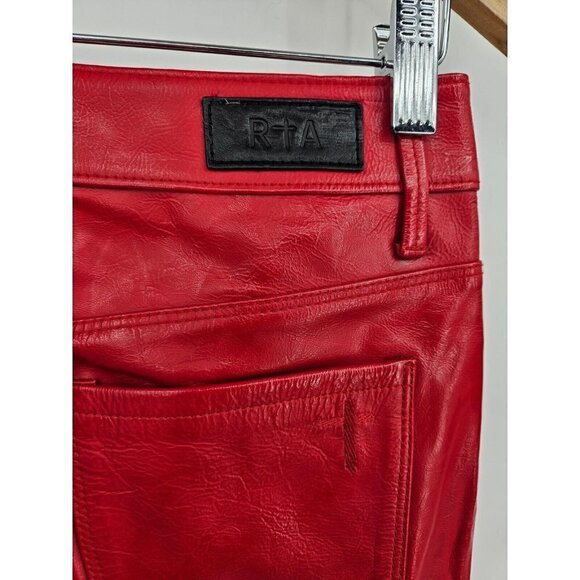 New RtA Remi Red Leather Pants Womens 26 Shiny Cherry Straight Leg - Picture 3 of 8